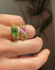 Candy Pink Tourmaline, 2 deep green sapphires