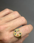 Horseshoe Ring - Kingfisher Teal and orange/red sapphires