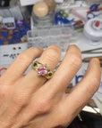 Candy Pink Tourmaline, 2 deep green sapphires