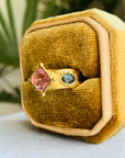 Candy Pink Tourmaline, 2 deep green sapphires