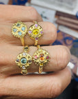 Sapphire Bloom Ring - Teal, Champagne and black