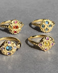 Sapphire Bloom Ring - Teal, Champagne and black