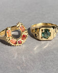 Square signet Ring - green sapphires