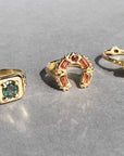 Square signet Ring - green sapphires