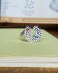 Silver Rainbow Sapphires Horseshoe Ring