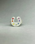 Silver Rainbow Sapphires Horseshoe Ring