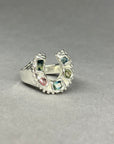 Silver mixed Sapphires Horseshoe Ring