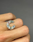 Silver mixed Sapphires Horseshoe Ring