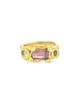 Dusky Pink Tourmaline and green Sapphires Melt ring