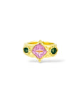 Candy Pink Tourmaline, 2 deep green sapphires