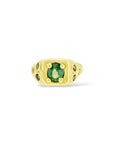 Square signet Ring - green sapphires