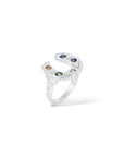Silver Horseshoe Ring - multi coloured diamond cut sapphires