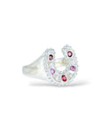 Silver Horseshoe Ring - Red and Pink sapphires