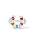 Silver Horseshoe Ring - orange and blue