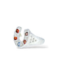 Silver Horseshoe Ring - orange and blue
