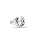 Silver Rainbow Sapphires Horseshoe Ring