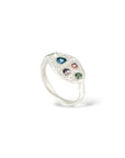 Silver Ouroboros Ring - Green blue peach sapphires