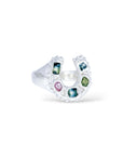 Silver mixed Sapphires Horseshoe Ring