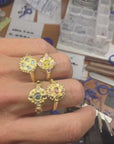 Sapphire Bloom Ring - Teal, Champagne and black