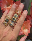 Square signet Ring - green sapphires