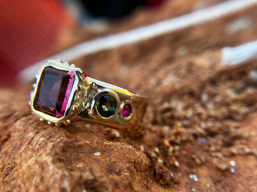 9ct Tourmaline + Sapphires Medici Ring