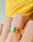 #1 Caribbean green Tourmaline, 2 ruby sapphire cabs