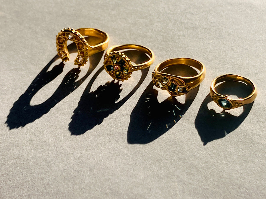 Australian baguettes and pink sapphire Bloom Ring