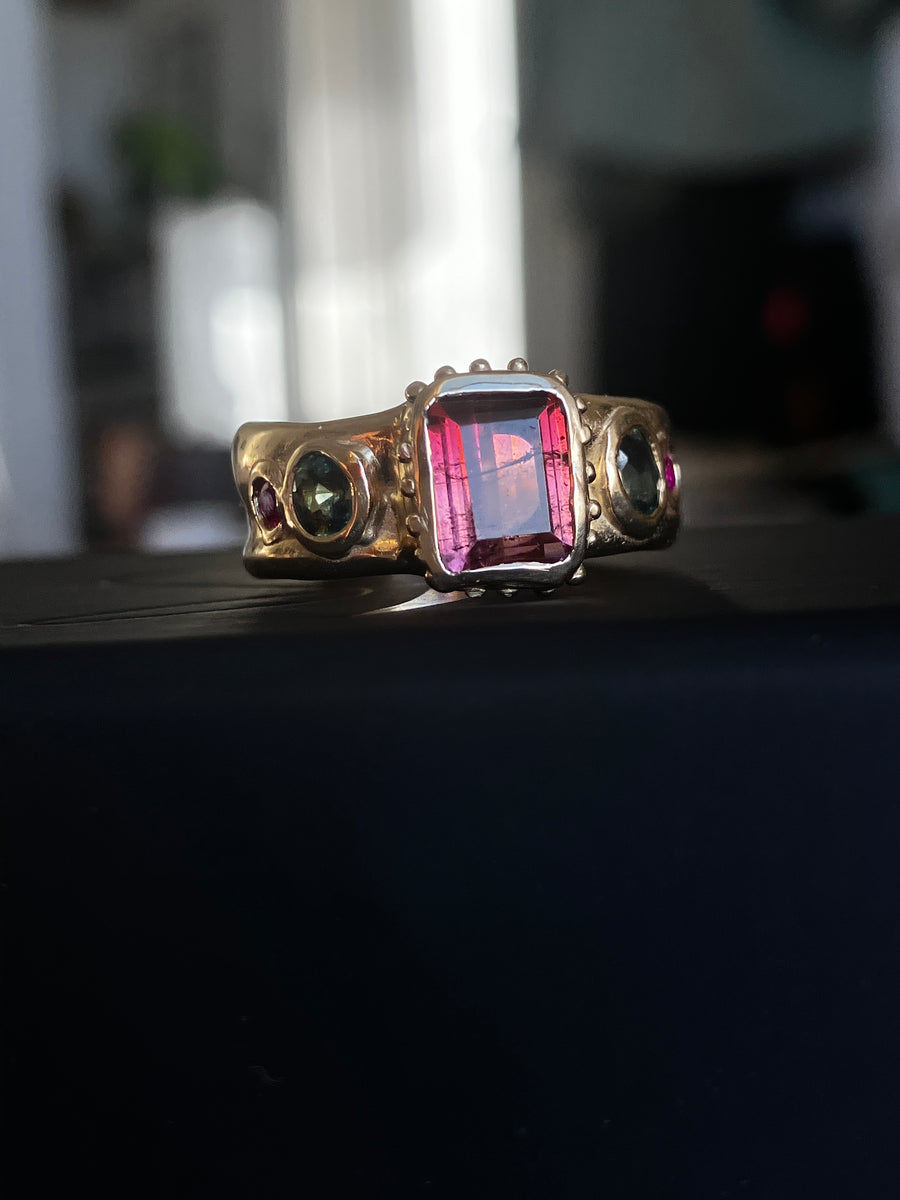 9ct Tourmaline + Sapphires Medici Ring