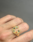 Horseshoe Ring - Kingfisher Teal and orange/red sapphires