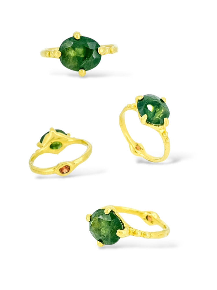 Large Jade Green Sapphire solitaire with a cheeky bottom