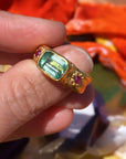 #1 Caribbean green Tourmaline, 2 ruby sapphire cabs