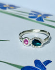 Deep Teal and Pink Sapphire Toi et Moi ring