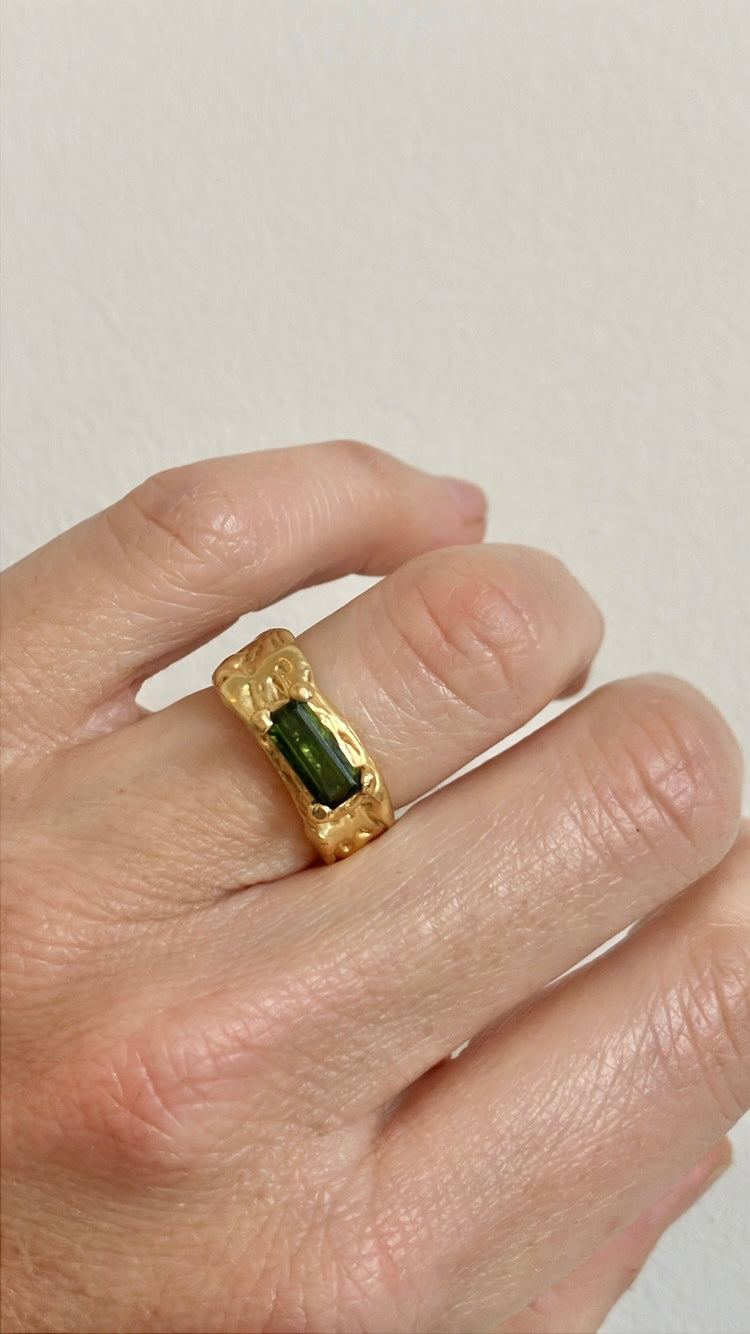 Pine Needle green Tourmaline Melt ring