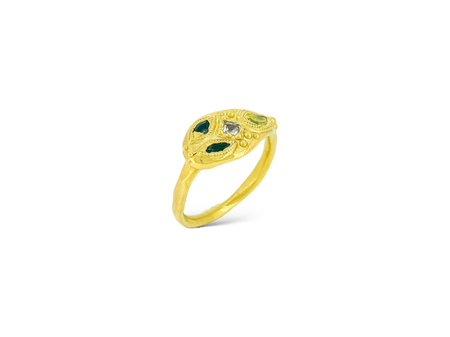 Ouroboros yellow, black & white snake ring