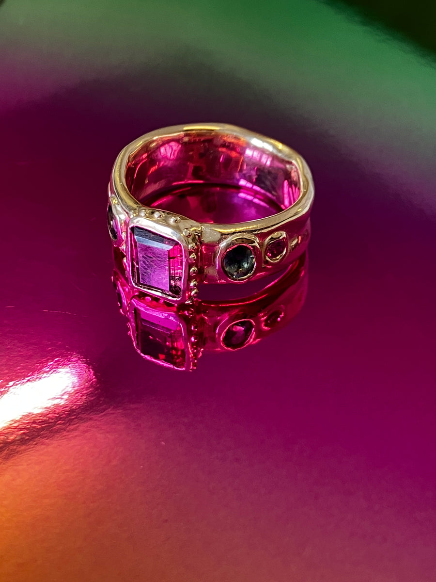 9ct Tourmaline + Sapphires Medici Ring