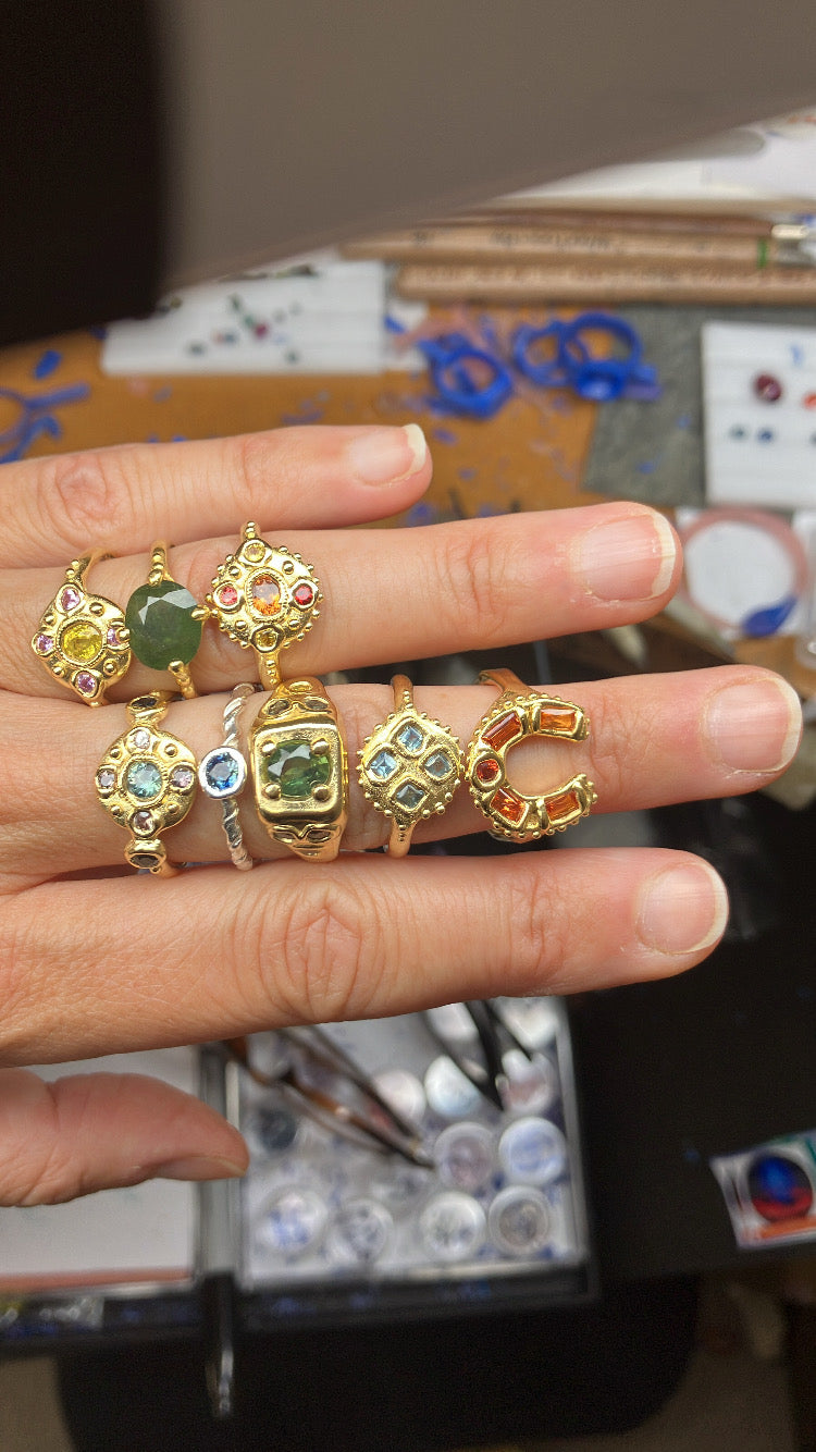Horseshoe Ring - Orange baguettes sapphires-  of course!