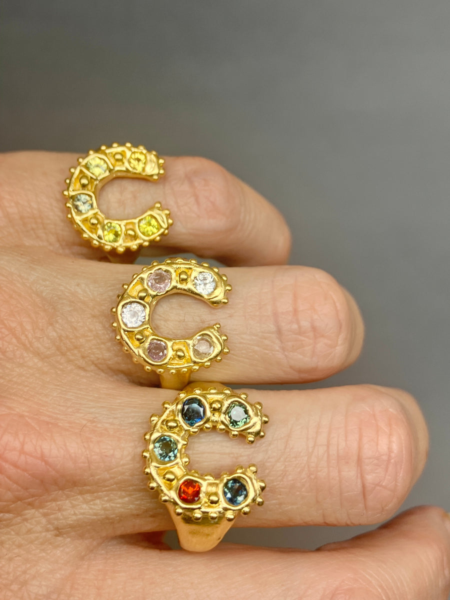 Horseshoe Ring - Pale pinks and off white sapphires