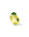 Emerald green Tourmaline, 2 sky blue sapphires