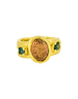 Peachy tourmaline, green baguette sapphires 1/2 Cigar band