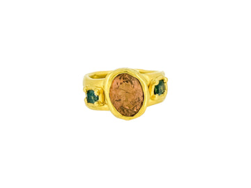 #9 Peachy tourmaline, green baguette sapphires 1/2 Cigar band