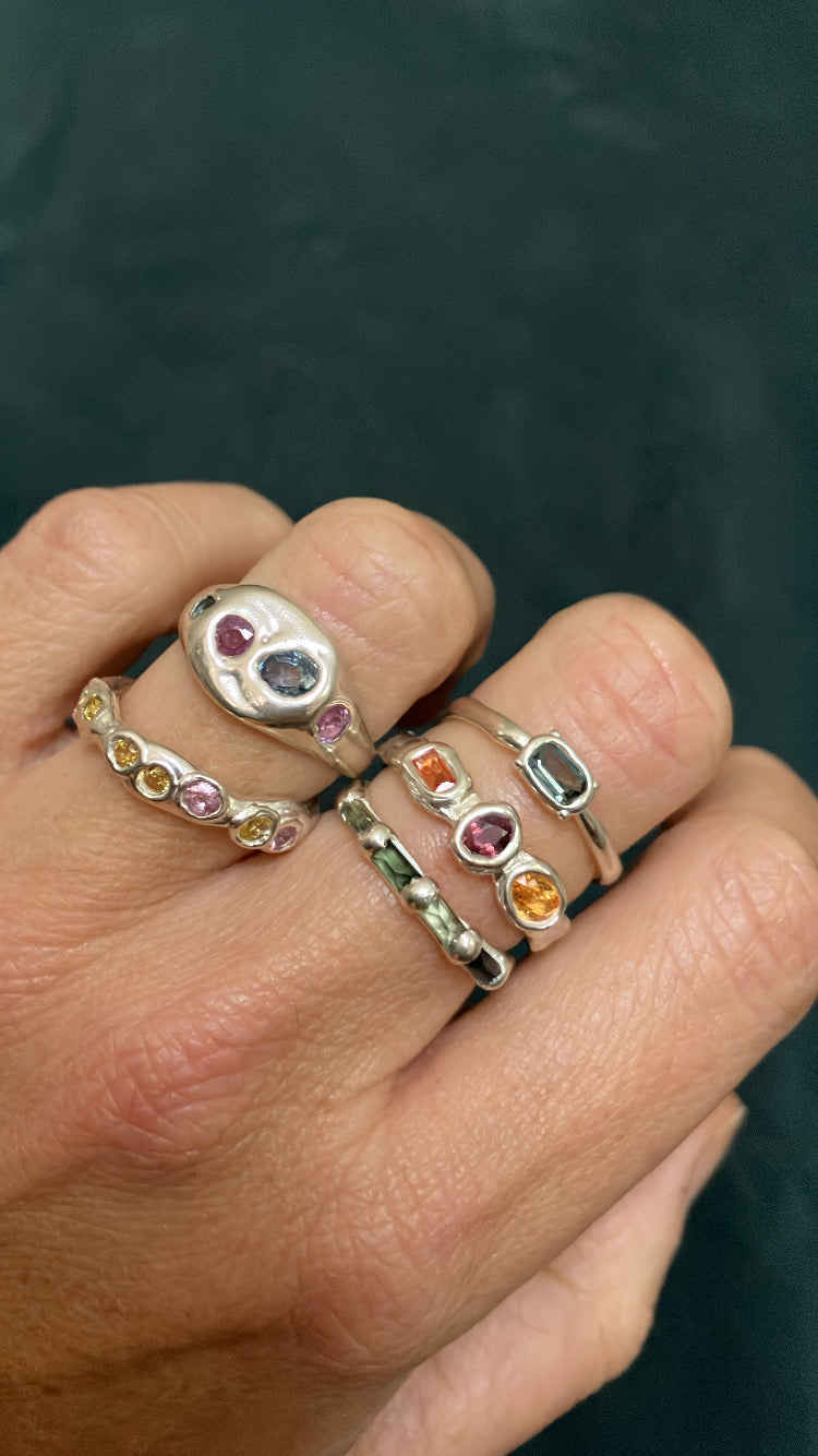 Rusty orange yellow and red sapphire Wobbly Band