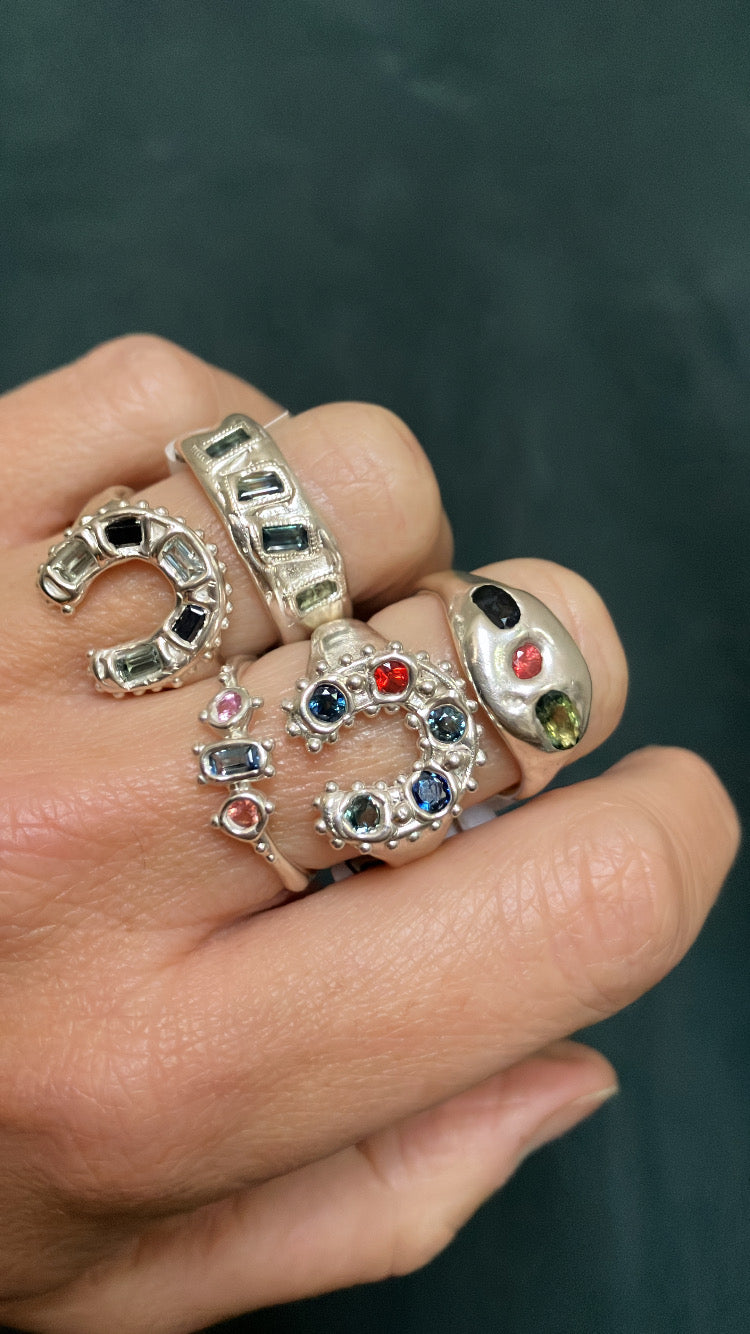 Horseshoe Ring - Australian and black baguette sapphires