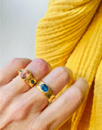 #9 Peachy tourmaline, green baguette sapphires 1/2 Cigar band