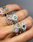 Silver Blue green baguettes Ra sapphire ring