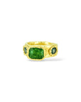 Emerald green Tourmaline, 2 sky blue sapphires