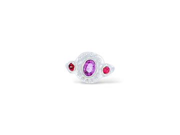 Large pink oval sapphire and red Bloom Ring