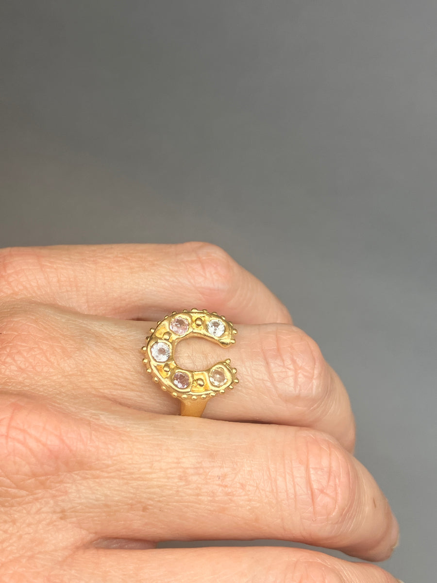Horseshoe Ring - Pale pinks and off white sapphires