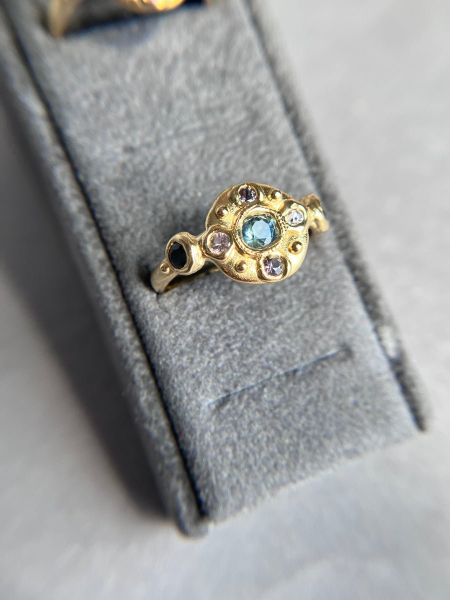 Sapphire Bloom Ring - Teal, Champagne and black