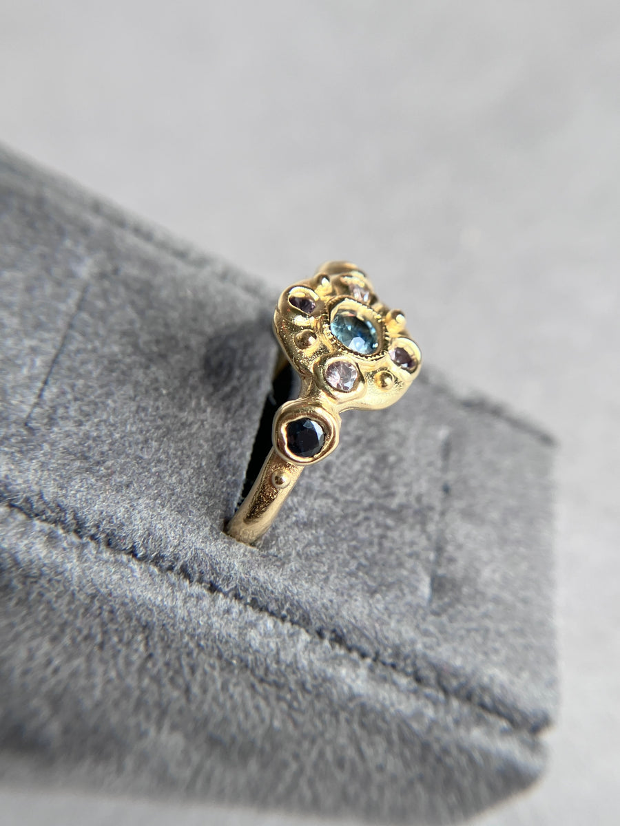 Sapphire Bloom Ring - Teal, Champagne and black