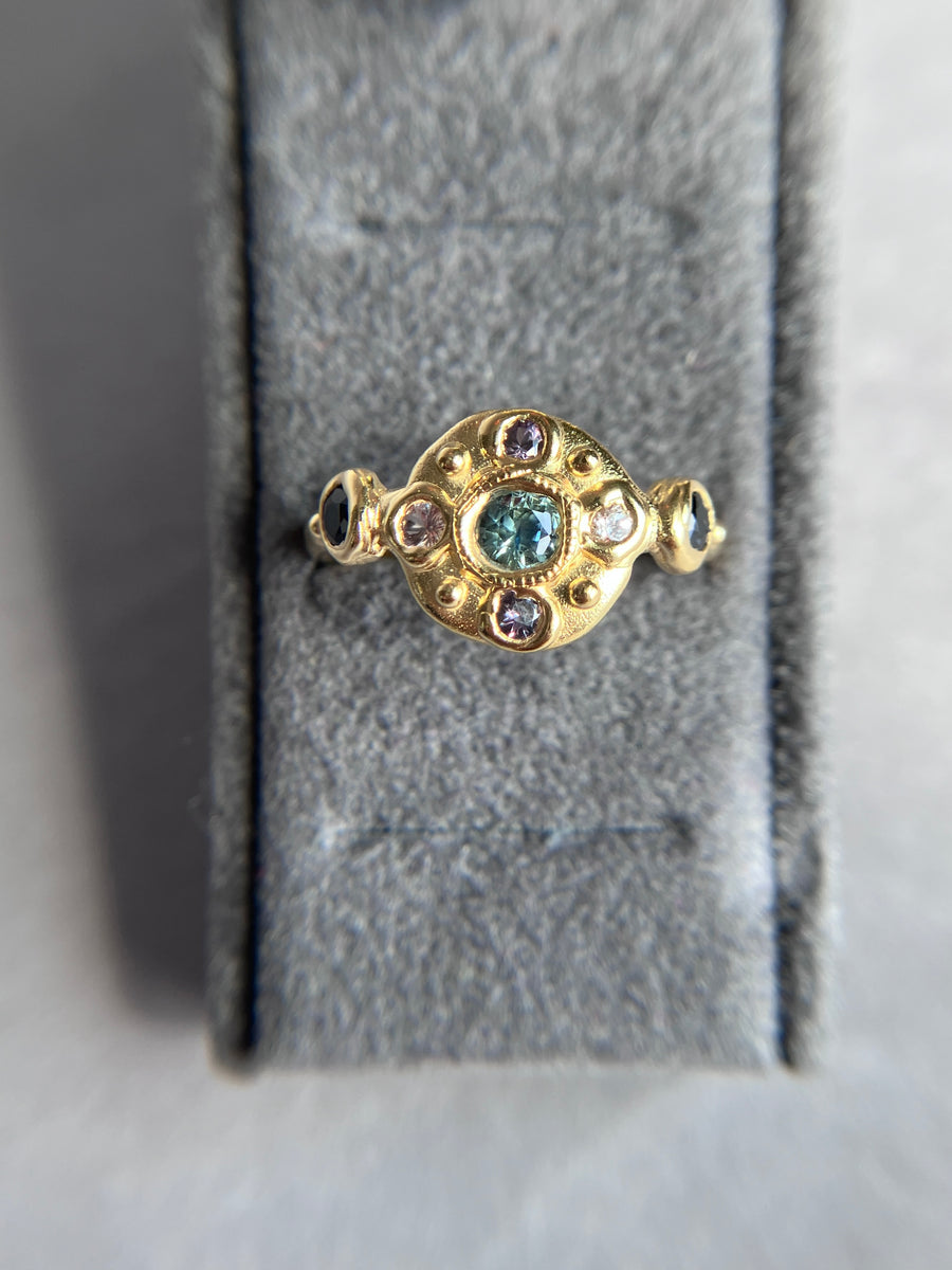 Sapphire Bloom Ring - Teal, Champagne and black